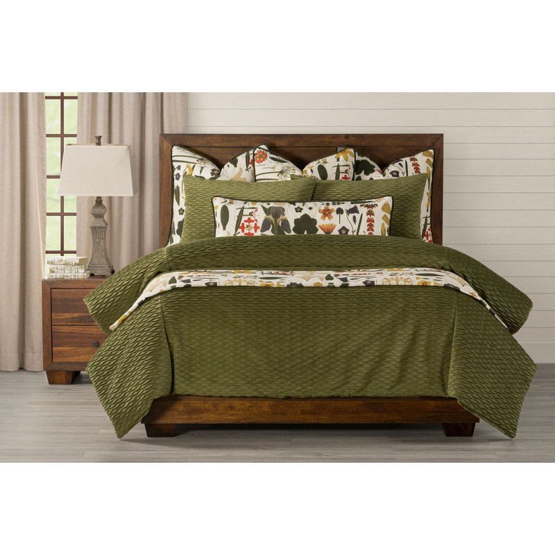 Smithsonian Pleated Velvet Olive Green Duvet Cover & Insert Set Wayfair